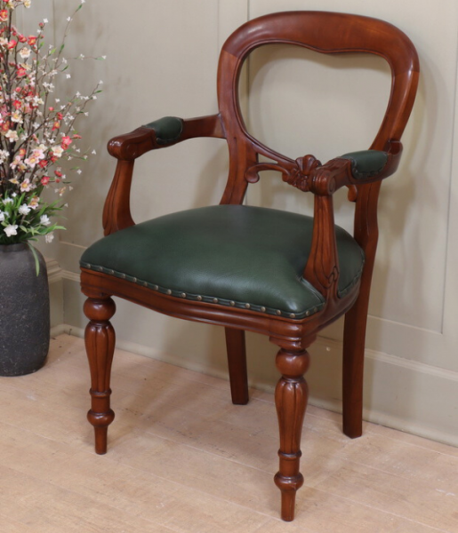 Dutch Mahogany Office Chair (green leather)