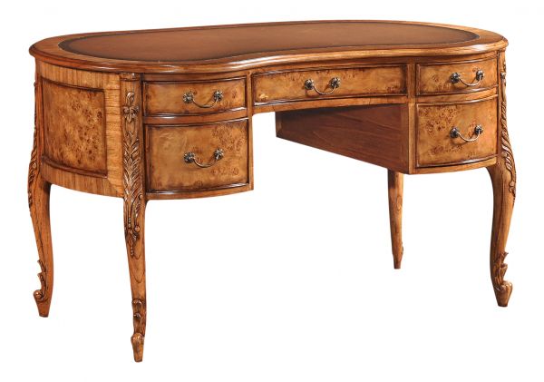 Hampton Walnut French Kidney Writing Desk with leather