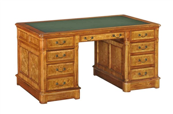 Hampton Walnut Pedestal Desk (large) with green leather