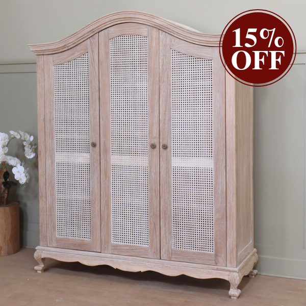 Eloise French Triple Rattan Wardrobe
