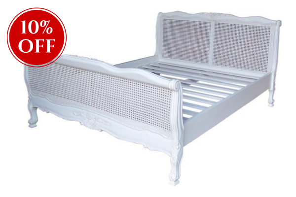 French Louis Cane Rattan Bed