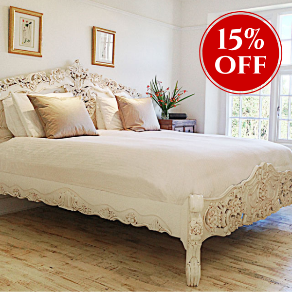 French Rococo Bed (Antique White)