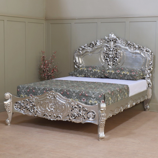 French Rococo Bed (Silver Leaf)