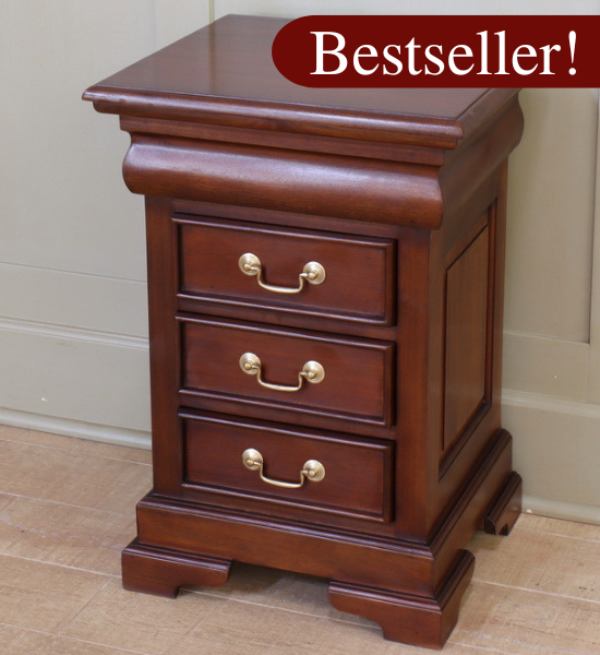 French Sleigh Bedside Table 3 Drawers