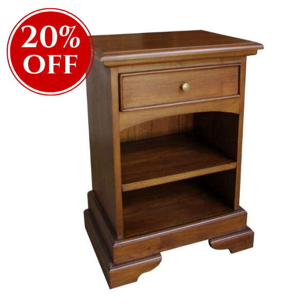 French Sleigh Bedside Table with drawer
