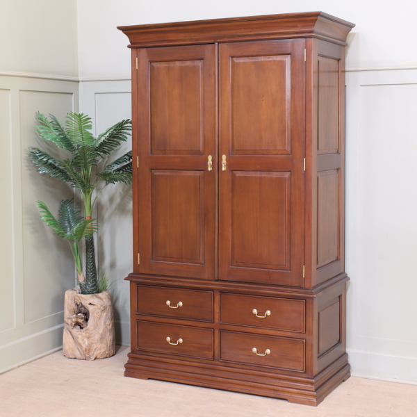 French Sleigh Mahogany Wardrobe with 4 Drawers
