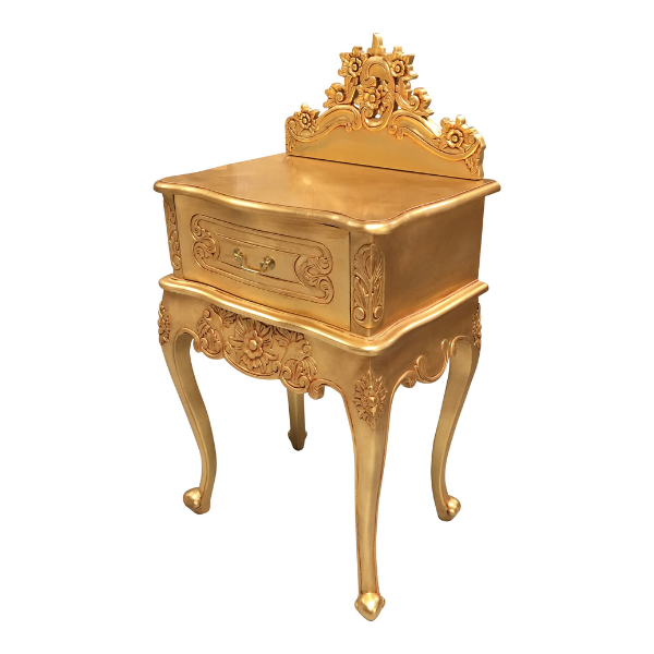 Gold French Rococo Bedside with Pediment