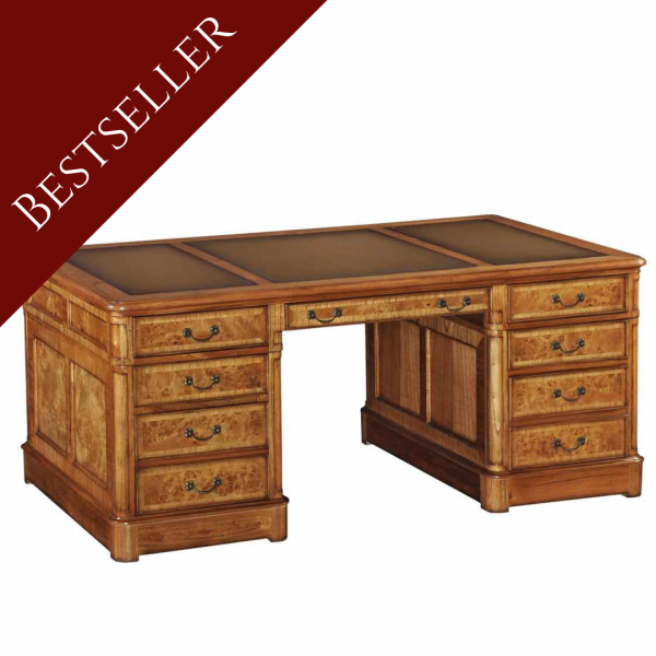 Hampton Walnut Pedestal Desk with inlaid leather top (Extra Large)