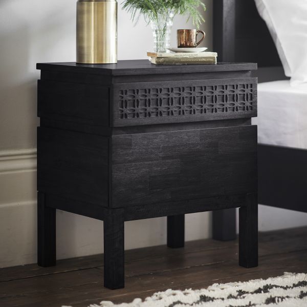 Hedonist (Black) 2 Drawer Bedside Table