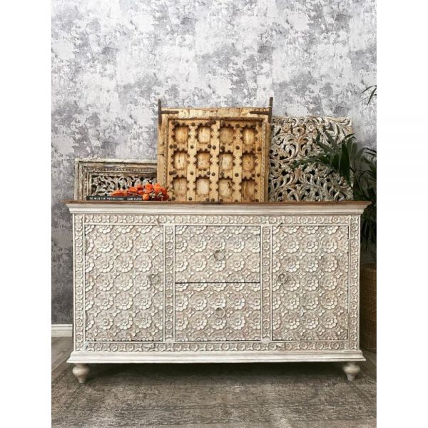 Floral Carved Mango Wood Sideboard