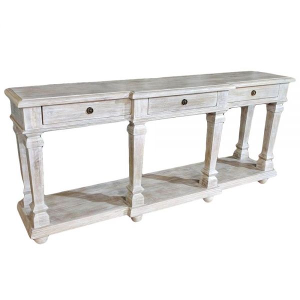 Large Whitewashed Mango Wood Console Table