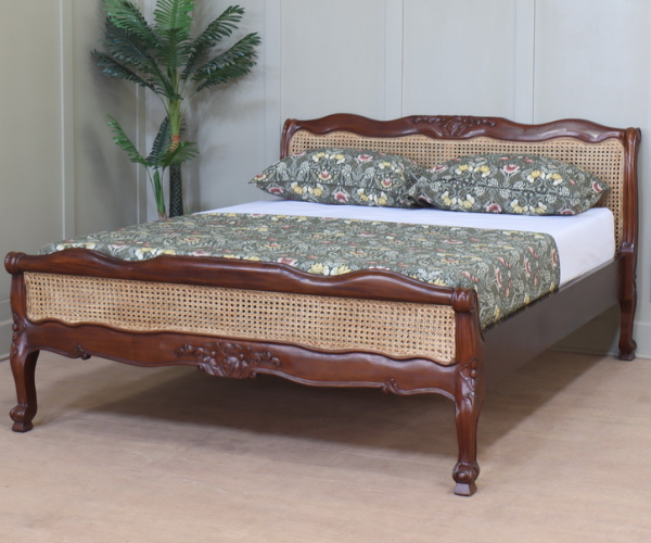 Louis French Rattan Bed With Low Footboard