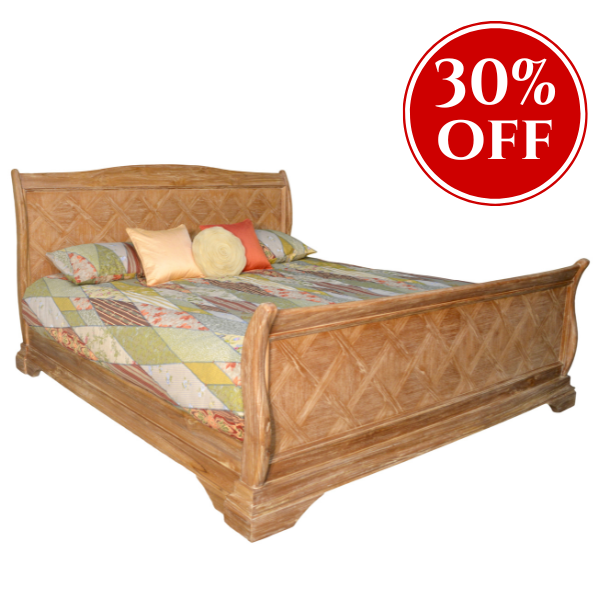 Lyon French Weathered Parquet Sleigh Bed Frame