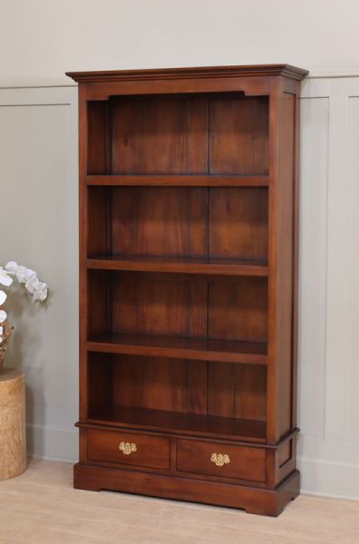 Solid Mahogany Bookcase with 2 Drawers BCS017
