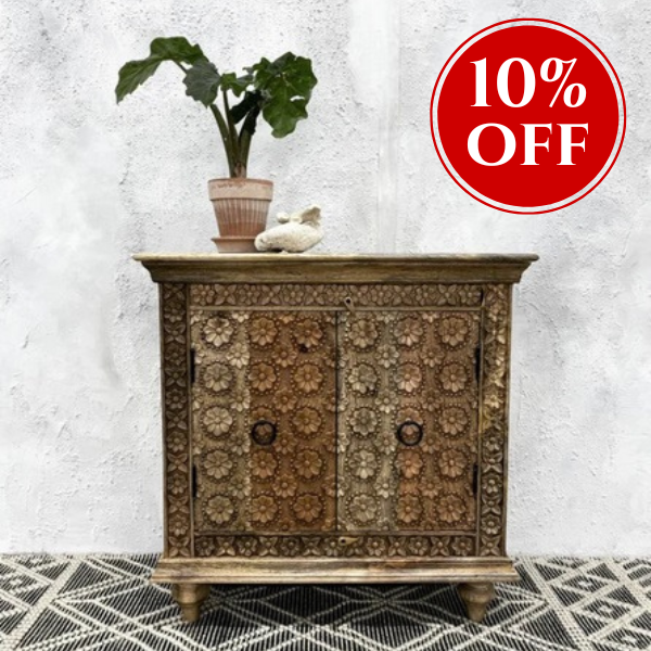 Petal Carved Mango Wood Sideboard