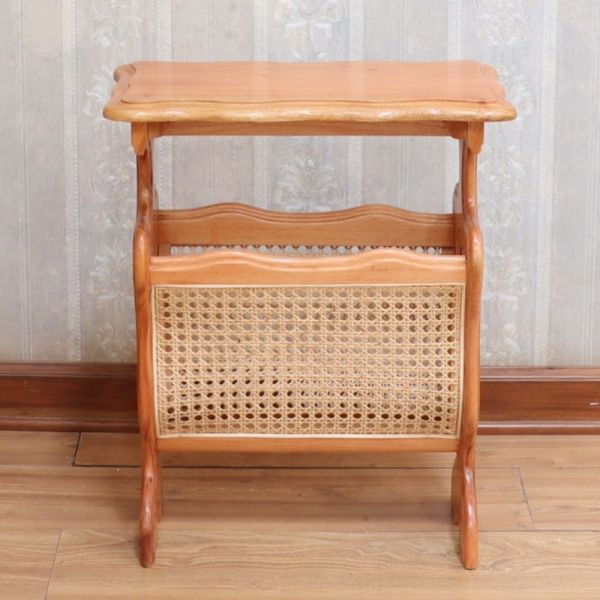 Mahogany and Rattan Magazine Rack