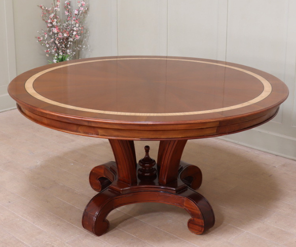 Round Mahogany Dining Table with Inlay T001