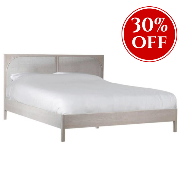 Salento White washed Oak Birch Rattan Bed 