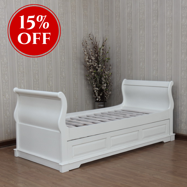Antique White Sleigh Day Bed / Trundle Bed