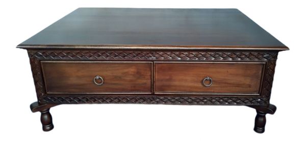 Carved Two Drawer Mahogany Coffee Table