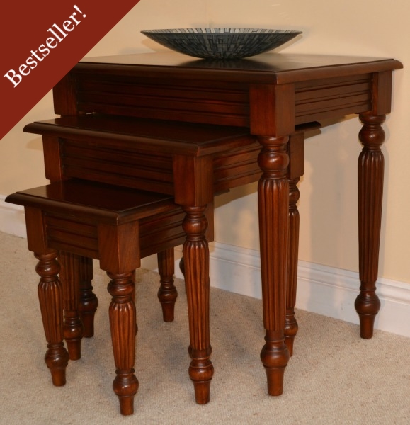 Mahogany Nest of Tables with pillar detail T061