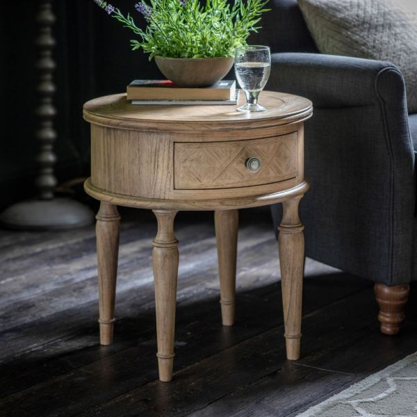 Martinique Round One Drawer Side Table