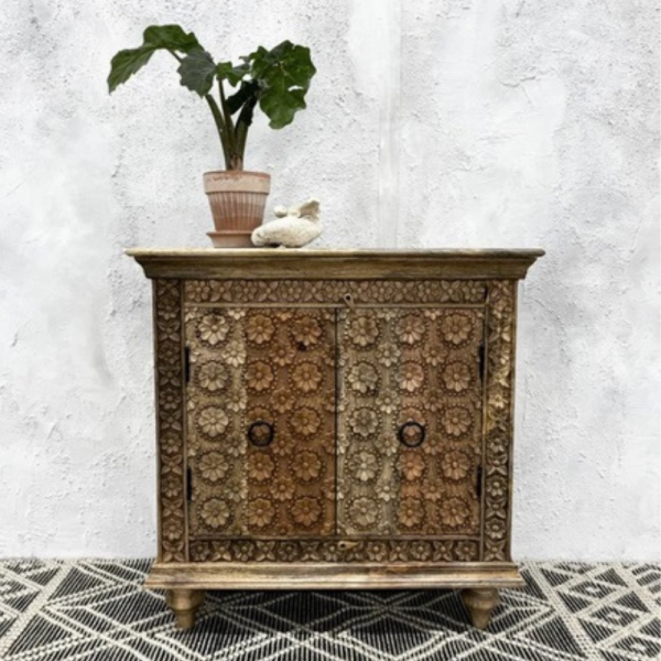 Petal Carved Mango Wood Sideboard