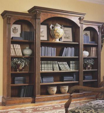 Triple Walnut Bookcase with Fluted Columns