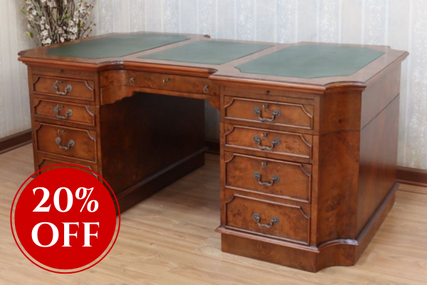 Walnut Executive Desk with 2 File Drawers