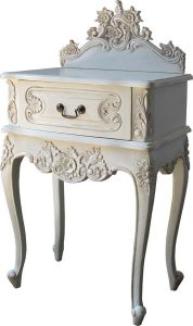 French Rococo Bedside Table in antique white