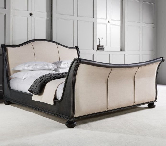 Frank Hudson Safari Bed with high footboard linen upholstery