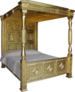 Gold Bed - Gold Carved Four Poster Bed