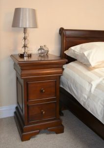 Sleigh Bed and Louis Philippe 2-3 Drawer Solid Mahogany Bedside Table