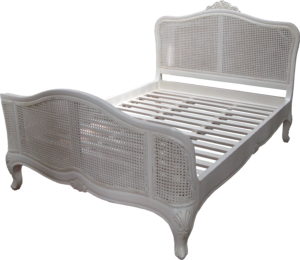 French Elegance Rattan Bed in antique white
