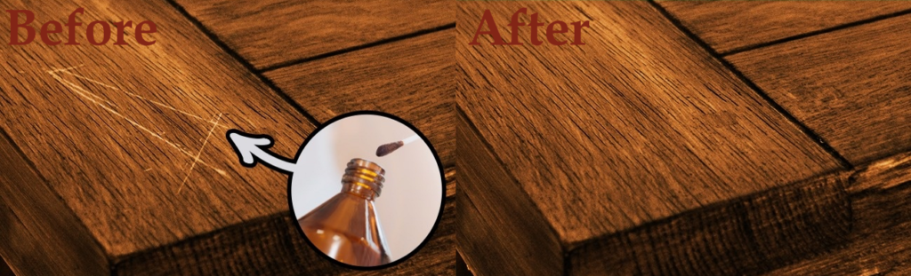 Iodine application to scratches in mahogany