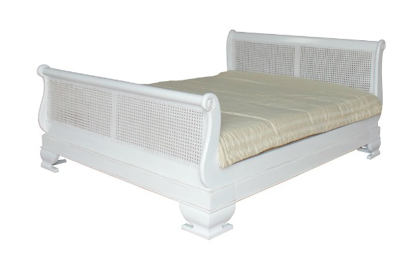 Rattan furniture - white rattan sleigh bed