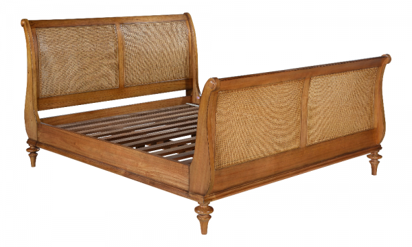 Rattan high end sleigh bed with rattan headboard and footboard