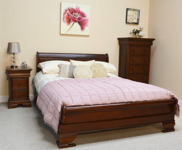 Mahogany French Sleigh Beds: Solid mahogany sleigh bed with a low footboard