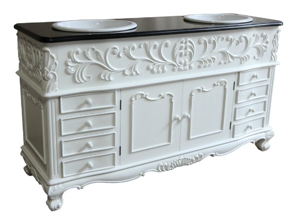 French Vanity Units: Double French Vanity Unit in antique white