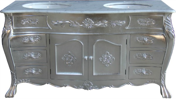 French Vanity Units: Double French Vanity Unit finished in silver leaf