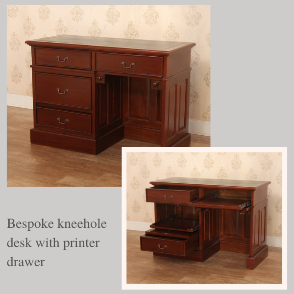 Bespoke Mahogany Desks: Bespoke Kneehole Desk with printer drawer