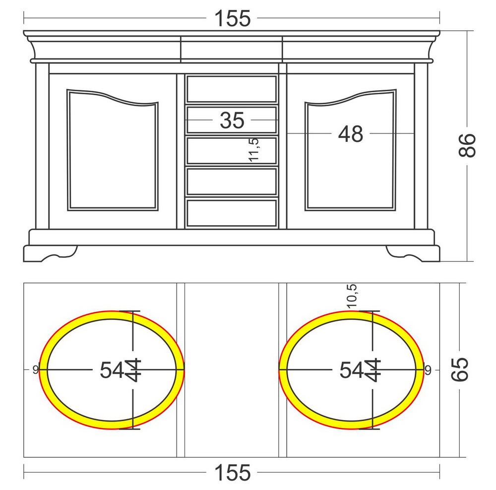 French Vanity Units: Bespoke Drawing