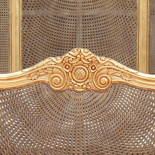 French Rattan Bed: French Carved Rattan Bed with high headboard finished in gold