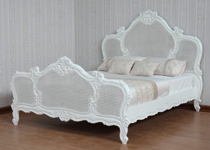 French Rattan Bed: French Arch Rattan Bed in antique white