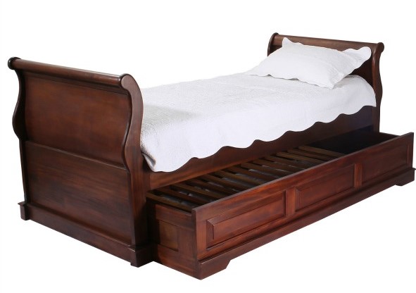 Solid mahogany French Sleigh day bed with hideaway trundle