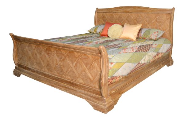 Lyon French sleigh bed with marquetry veneer design