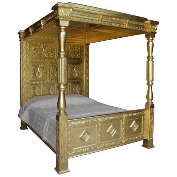 Tudor Four Poster Bed in full gold leaf B045G