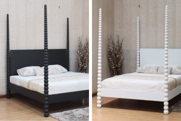 Bobbin Four Poster Beds show in Farrow and Ball Off Black and Antique White